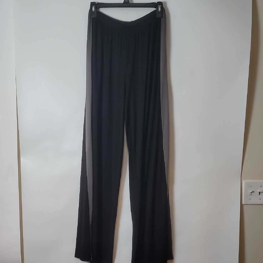 TAG - Black Trousers w/Elastic Waistband Gray Strip Down Sides